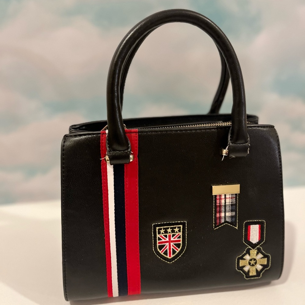 Strawberry Fields Black Satchel Handbag Gold‎ Hardware Shoulder Bag Unique (OBO)